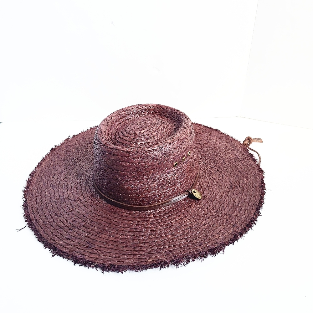 Frye 
Brown Raffia Telescope Wide Brim Hat